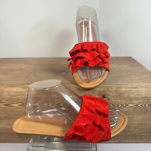 DollyMix Ruffle Slide Sandals Womens 9 Red Coquette Boho Festival Chic Romantic